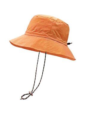 Unisex Orange 100% Polyester Wide Brim Boonie Waterproof Chin Strap Bucket Hat